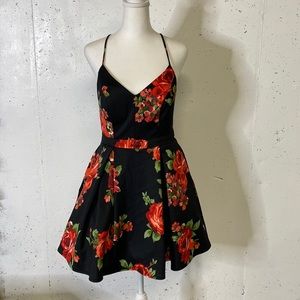 Black with Red Floral design cocktail dress size 7
